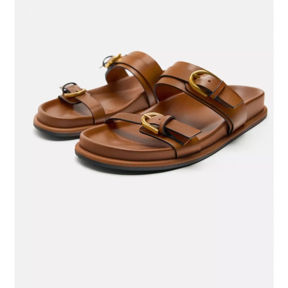 Zara Tan Double Strap Sandals